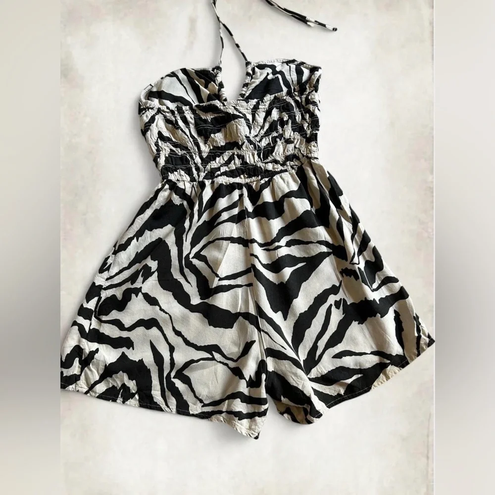 H&M Dark Green & Cream Zebra-Print Halter Romper - Picture 4 of 8